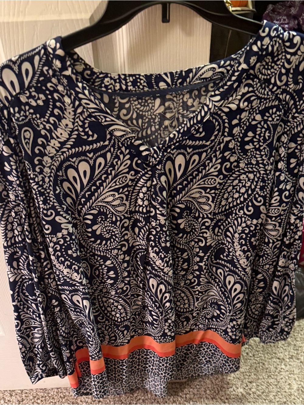 St. John's Bay Navy and White Paisley Tunic with Coral Hem
